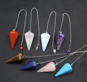 Stone Pendulum natural stone amethyst pendulum Natural Mineral Gemstones Crystal Stones with Love Bag Gift
