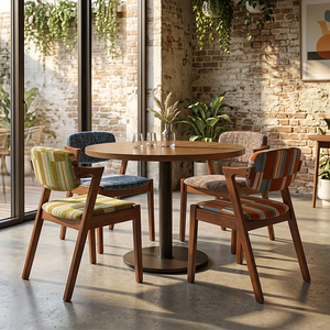 <strong>Mid</strong> <strong>Century</strong> Z Shape Solid Wood <strong>Dining</strong> <strong>Chair</strong> Ash Wood Retro Upholstered Armchair Vintage Restaurant Furniture <strong>Table</strong> <strong>and</strong> <strong>Chair</strong> Set - Product Image 2