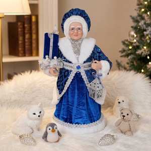 Figura Navideña Azul <span class=keywords><strong>Snegurochka</strong></span>, Santa Claus con Vela y Linterna, Decoración Navideña para Mesa/Chimenea - Product Image 5