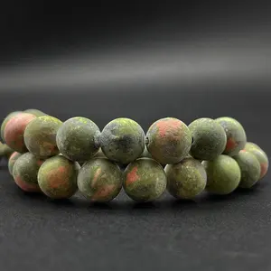 Wholesale Unakite for Jewelry Making Natural Matte Frosted Unakite Round Beading Loose Gemstone Beads 15.5"