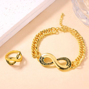Ethiopia Gold Plated Bridal Jewelry 21k Gold Plated Vintage Adjustable Bangle Ring Jewelry Set for Women Wedding Party - Product Image 2