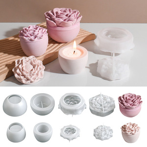 Moules en silicone pour résine époxy DIY, fleurs de pivoine et de camélia, coupelles à bougies, pots de rangement, boîtes de rangement, créations en plâtre - Product Image 1