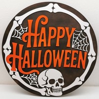 Panneau suspendu rond en bois pour Halloween, plaque de porte fantôme, ornement mural effrayant, décoration de fête, fournitures festives pour l'entrée de la maison
