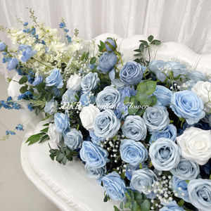 Proveedores de bodas, caminos de mesa de flores de lujo personalizados, caminos de flores artificiales de seda Azul Marino - Product Image 4