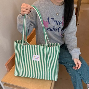 Cotton Striped Tote <b>Bag</b> Open Top Large Capacity Minimalist Shopping <b>Bag</b> Wholesale - Product Image 6