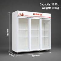 Kulkas Display Komersial Kapasitas Besar 1270L Warna Putih dengan Tiga Pintu Kaca untuk Minuman