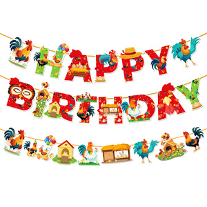 Huancai pollo cartel de <span class=keywords><strong>feliz</strong></span> cumpleaños gallina <span class=keywords><strong>Gallo</strong></span> guirnalda de papel decoraciones colgantes banderines para cumpleaños suministros de fiesta de granja - Product Image 1