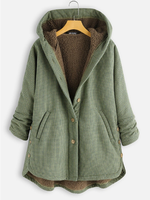 Nouvelle Veste Décontractée Hiver 2026 pour Femme Grande Taille, en Velours Côtelé à Manches Longues avec Capuche, en Tissu Tricoté Coton, Boutonnée, Style Streetwear