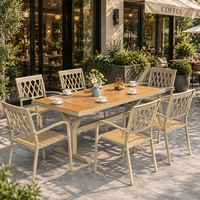 Mesa de Comedor para Exteriores FLD1161 de Grado Comercial, Mesa de Patio con Patas en Y de Aluminio y Madera PS para Proyectos de Resorts, Restaurantes y Jardines