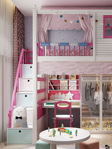 Letto a Castello Minimalista Secret Base Princess per Camere <span class=keywords><strong>da</strong></span> Ragazza <span class=keywords><strong>da</strong></span> <span class=keywords><strong>Sogno</strong></span> con Scrivania e Armadio, Personalizzato per Piccoli Appartamenti - Product Image 3