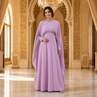 Robes Kaftan pour Femmes, Col Montant en Strass, Coupe Ample en A, Ensemble Deux Pièces, Abaya Perlée de Cristaux pour Invitée de Mariage Musulman