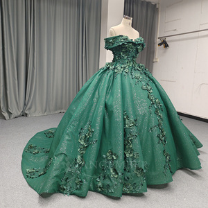 Vestido de Gala Moderno Verde Esmeralda Lsany197, Talla Grande, con Lentejuelas y Cristales, con Cordones, Estilo Natural para Quinceañera, <span class=keywords><strong>Servicio</strong></span> OEM Jancember - Product Image 3