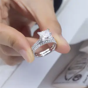 Messi Gems MSR-1454 IGI lab diamond ring 3ct radiant lab diamond 18k gold ring engagement wedding set band classic gift band