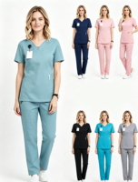 Ensemble de blouses médicales unisexes à col en V, personnalisable et multicolore, avec pantalon de jogging extensible, pour infirmières et professionnels de la santé