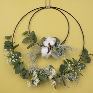 Zhinia – couronne double anneau en coton, eucalyptus blanc, fleur artificielle, décoration murale suspendue pour mariage, décoration de la maison CF01070 - Product Image 1