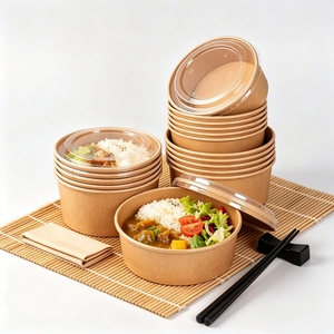 Bol en papier kraft personnalisé de qualité supérieure avec couvercle transparent, résistant à la graisse, pour salades, idéal pour les boulangeries - Lot promotionnel - Product Image 1