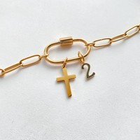 Kalung Liontin Salib Sayap Mata Jahat Nomor 2 Berlapis Emas eManco dari Baja Anti Karat, Perhiasan Kristal Lepas Pasang DIY