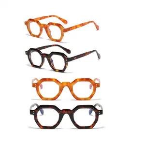 두꺼운 청키 프레임 안경 남성 럭셔리 브랜드 이름 불규칙한 안경 투명 디자이너 독특한 대리석 질감 안경