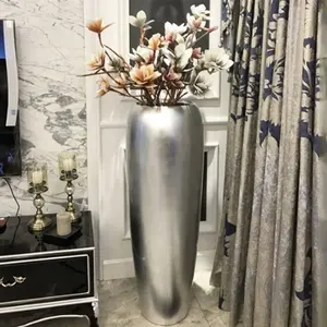 Large Modern Metal Leaf Floor Silver Fiberglass Flower Vases Pots