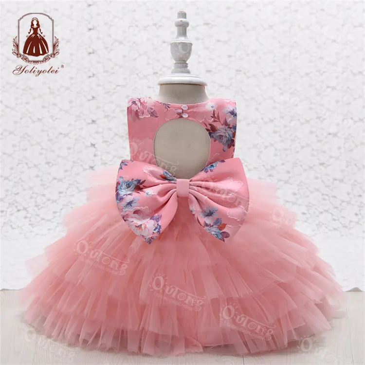 European And American Style, Kid Tailed Long Sleeves Bow Girls Princess Kids Clothing Flower Floral Formal Dresses For Children/