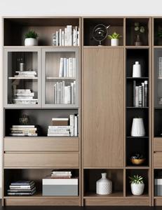 Librería de pared integrada de madera maciza, Vitrina con puerta de vidrio para sala de estar, dormitorio, muebles para el hogar - Product Image 5