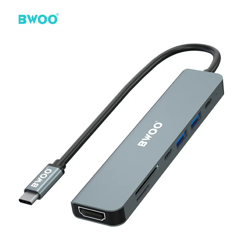 BWOO new products 4k 7 in 1 usb c hub for macbook custom logo PD 100W fast charging usb 3.0 port 5Gbps usb hubs