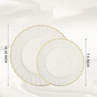Assiettes jetables en dentelle beige de 7,5 pouces et 10,25 pouces avec bord doré, élégantes assiettes jetables pour mariage, anniversaire, banquet