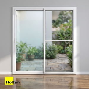 Porte coulissante double Hoffen Pro en PVC avec moustiquaire en fibre de verre blanche 160x205cm, étanche et isolante thermiquement pour usage hôtelier - Product Image 2
