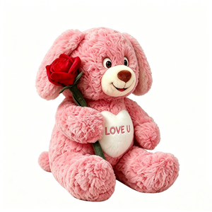 Peluche de perro rosa personalizado, peluche de cachorro con rosa, peluche de cachorro rosa suave - Product Image 1
