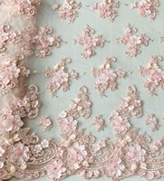 Tissu de tulle brodé à fleurs en dentelle perlée, couleur rose, nouvelle conception de robe en dentelle, lot de 15 m de bonne qualité, 3d, pour les robes