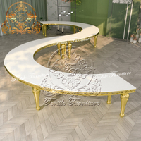 Table à manger antique ronde demi-lune en verre clair à base d'acier inoxydable blanc pour 12 personnes