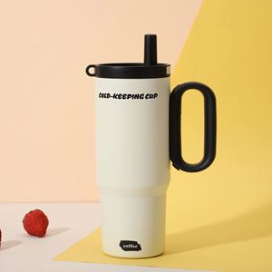 24oz 720ml <b>Macaron</b> Handle Car Travel Tumbler Vacuum Mug Lid Straw Non-Slip Base OEM ODM Pink Rose Color - Product Image 4