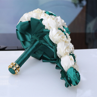 2024 personnaliser couleur cascade goutte d'eau cristal ruban fleur vert émeraude et ivoire luxe mariée Bouquet fleurs de mariage