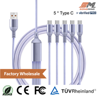 Câble de données tressé à charge rapide 5*Type-C 66W 3A avec 1 à 5 ports, conducteur en cuivre pur pour téléphones mobiles et appareils USB-C
