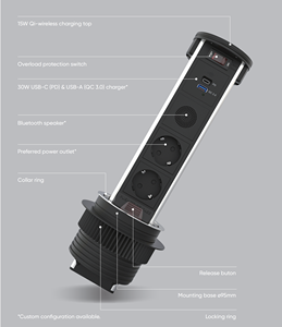 SINOAMIGO Enchufe Elevador Eléctrico con Cargador Inalámbrico de 15W Personalizado para UE/RU, 2 Tomas de Corriente con Carga Rápida USB PD de 20W, Material de Vidrio - Product Image 3