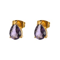 Boucles d'oreilles clous en acier inoxydable avec zircon goutte d'eau signe du zodiaque et pierre de naissance, serties à griffes, pour femme, couleur or et argent, cadeau bijoux
