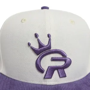 Wholesale Factory Custom Design Logo 3D Embroidery Flat Brim Baseball Hat Blank Gorras Corduroy Cream Purple Snapback Hip Hop Ca