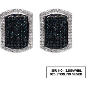 Ornaatis Diamond <b>Stud</b> <b>Earrings</b> 1.87 Cttw Round Cut White Blue In 925 Sterling <b>Silver</b> Prong Setting For Women - Product Image 6