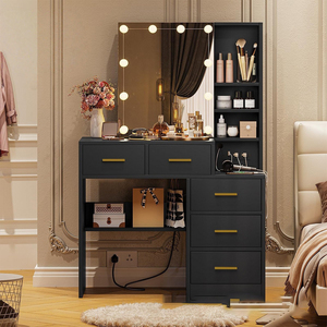 Table de maquillage personnalisée en usine pour chambre à coucher avec miroir, porte et éclairage LED - Product Image 1