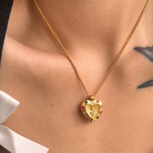 Dazan nouveau chaud 18k plaqué or sans ternissement en acier inoxydable moderne coloré Zircon coeur pendentif collier cubain <span class=keywords><strong>Mia</strong></span> amant bijoux - Product Image 2