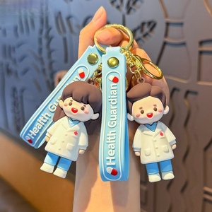 Cadeaux créatifs en caoutchouc hommes et femmes personnages de dessins animés exquis Force Police Pompiers Docteur Soldat Porte-clés - Product Image 3