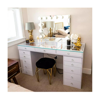 Coiffeuse Moderne avec Miroir 58, Ensemble de Maquillage en Bois à Tiroirs avec Lumières