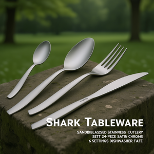 Shark <b>Sandblasted</b> Stainless Steel Cutlery Set 24 Piece Satin Chrome 6 Settings Dishwasher Safe - Product Image 3