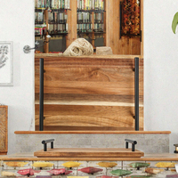 Plateau de service rectangulaire en bois d'acacia pour le petit-déjeuner, plateau à café et à nourriture avec poignée en métal, pour la cuisine et la table