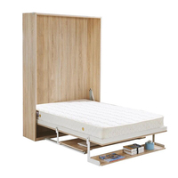 Lit mural Murphy vertical multifonctionnel moderne en bois, gain de place, pliable et dissimulé