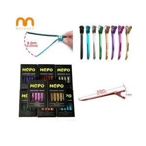 Aksesori rambut alat penata rambut Logo kustom klip rambut kecantikan warna-warni besar jepit rambut logam di kotak 6 buah
