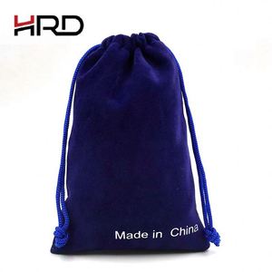 <b>Blue</b> Velvet Pouch Wholesale Small Reusable Custom Logo Drawstring Jewelry Velvet Pouch - Product Image 3