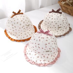 Sombrero de Pescador para Bebés, 100% Algodón, Diseño de Flores Pequeñas, Ajustable con Botón, Transpirable, Protección Solar, Primavera/Verano, Casual - Product Image 1