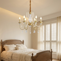 Lustre carré américain en laiton avec cristaux, LED, hauteur réglable, intensité variable, suspension centrale pour salon et salle à manger