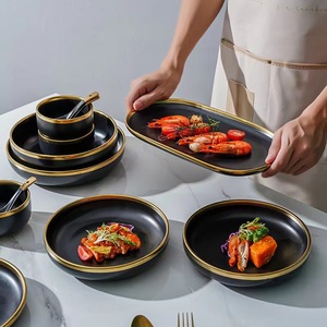 Nordic Phnom Penh Matte Black Top Grade Kitchen High Quality Royal Restaurant Party Ceramic Tableware <b>Set</b> Table Decorations - Product Image 5